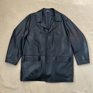 Vintage Bally Black Leather Duster Long Coat With Wool Liner Jacket 44